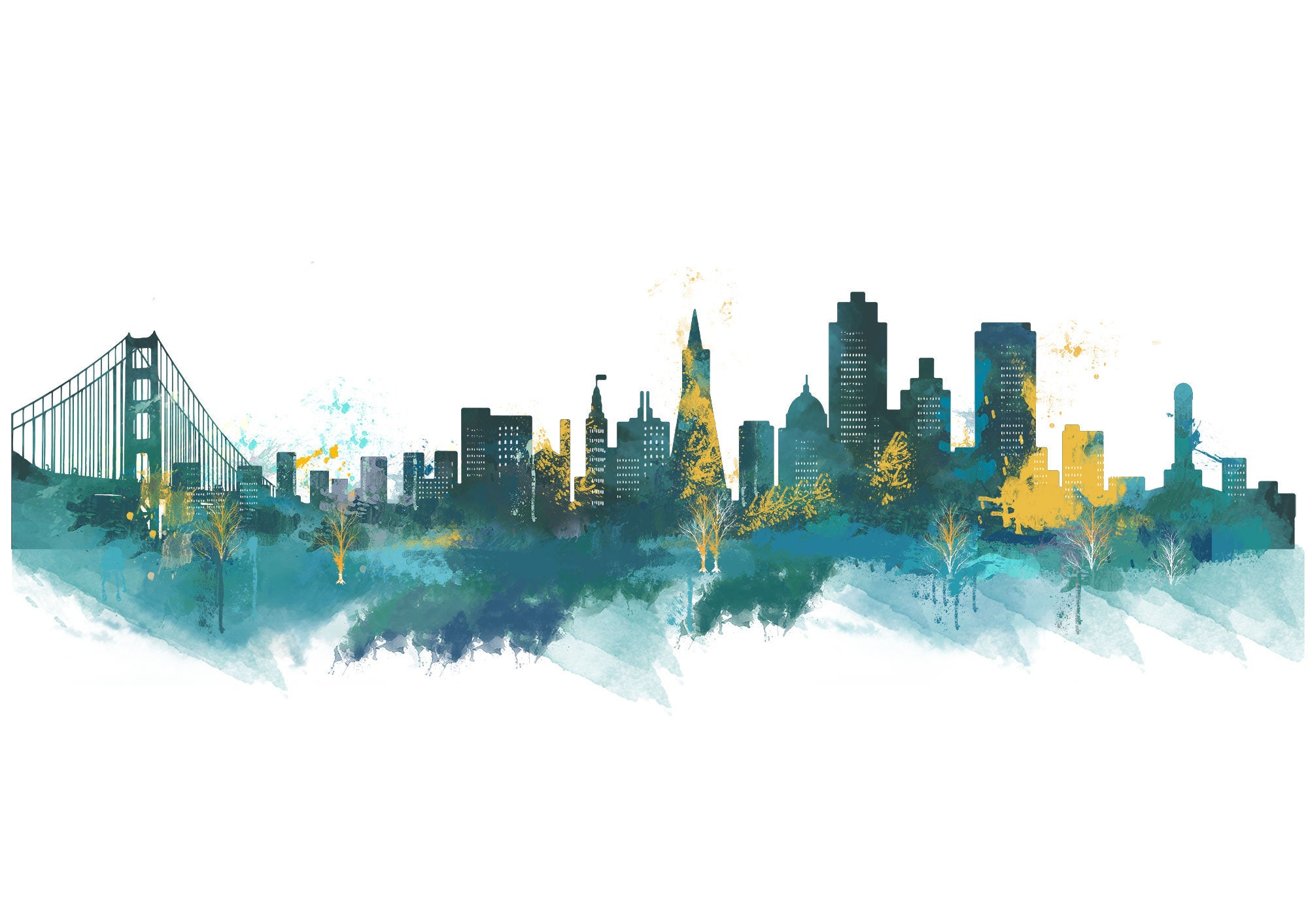 Manchester Skyline Canvas Sketch 33.1"X11.7" 