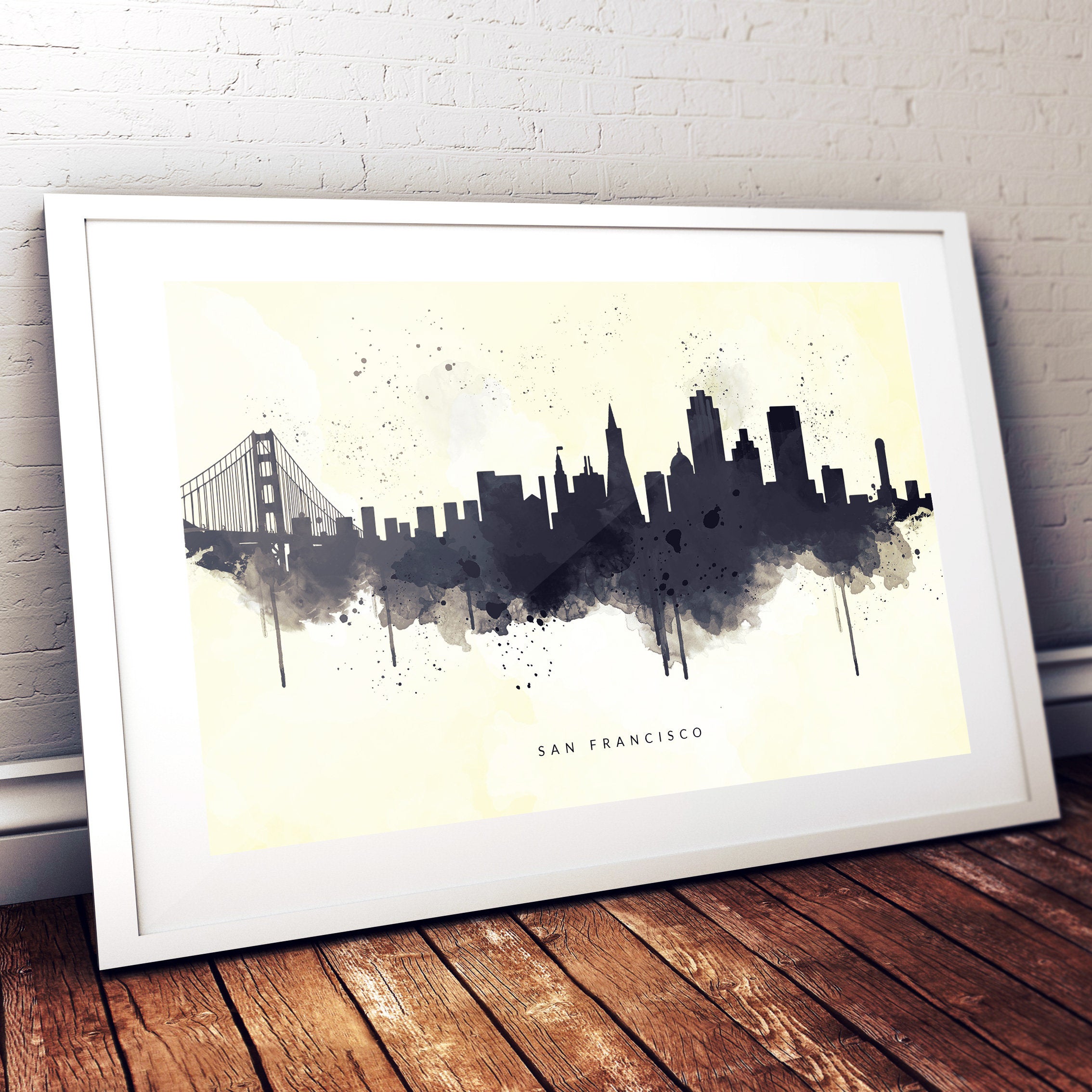 Newcastle Skyline Abstract Watercolour Canvas Print Framed Wall Art Picture B&W 
