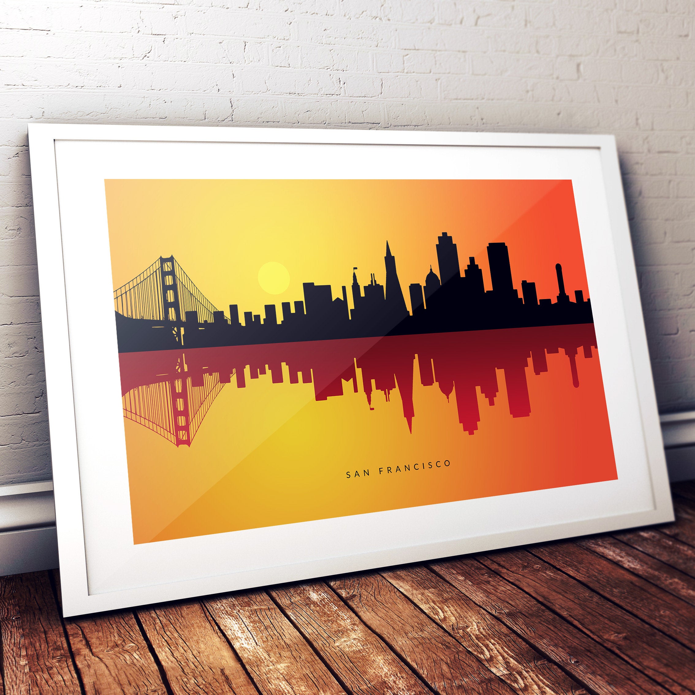 San Francisco Wall Art, City Background Print, Poster, Cityscape, Art Skyline, Reflection Orange –